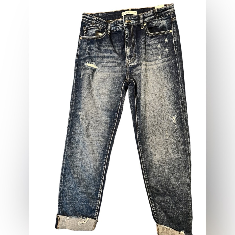 Maurices Kancan Dark Wash Straight Leg Blue Distressed Jeans Size 28